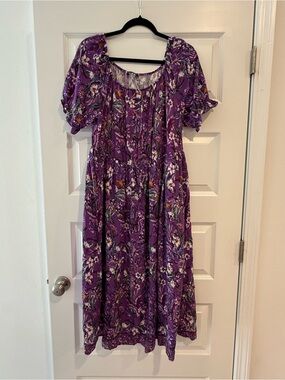 14/16 BloomChic Purple Floral Gathered Midi Dress